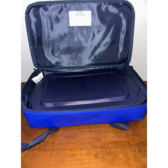 Vtg Pyrex Portables 2qt 7x11 Baking Dish Carry Case Hot Packs Lid 4 piece Blue - Picture 1 of 10